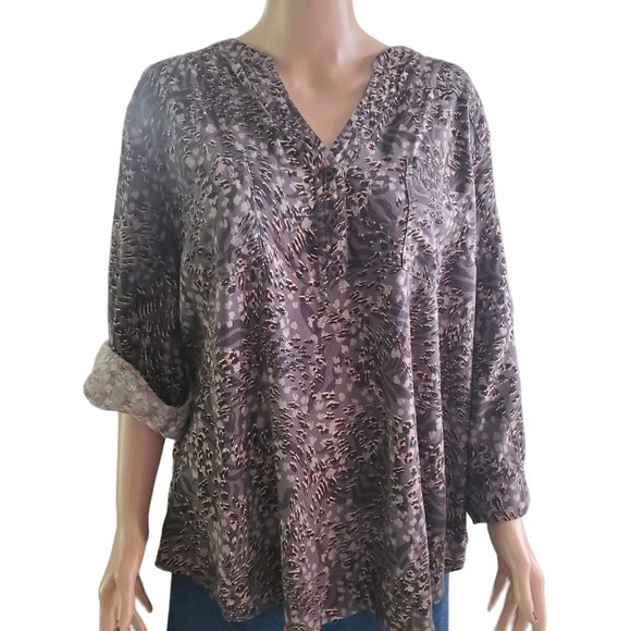 Torrid Sz 3X Harper Leo Zebra Gray Pink Animal Print Popover Blouse Pockets - Picture 1 of 11
